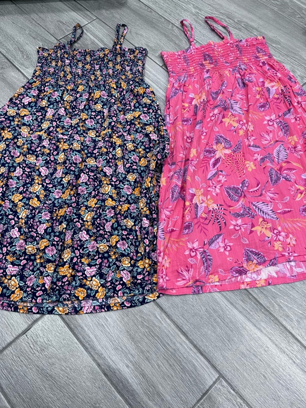 Girls Floral Smocked Sundresses - Pink and Navy